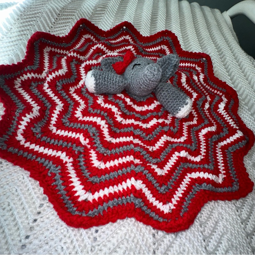 Adorable Red, White and Grey Elephant Handmade Crochet Toy for Baby or Toddler